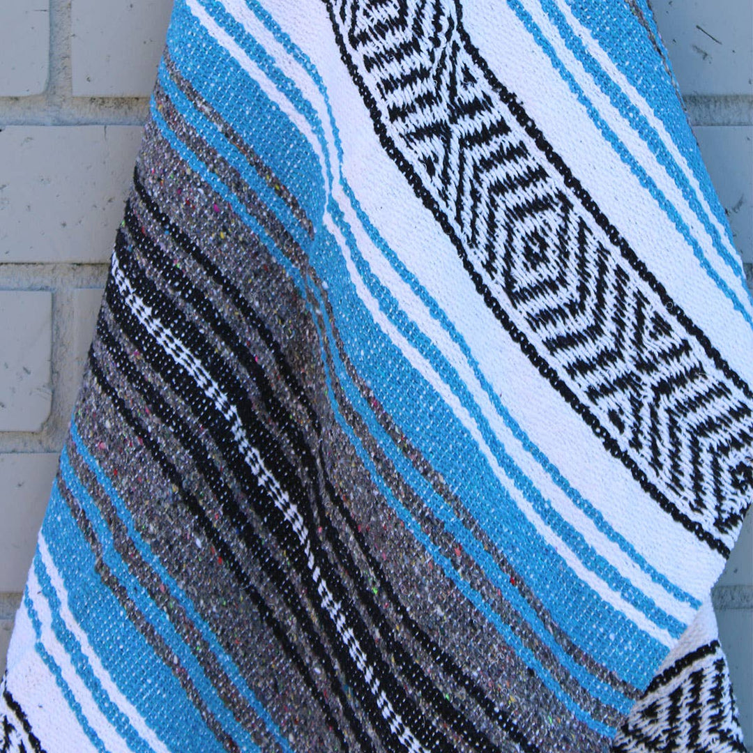 Light Blue & Gray Mexican Throw Blanket