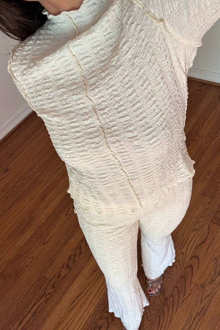 Textured High-Neck Flare Pant Set
