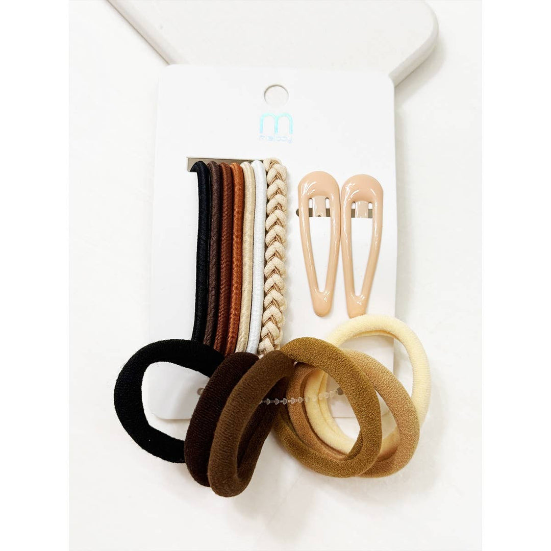 Brown Tone Assorted Hair Tie and Clip Set