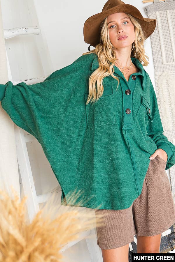 Burgundy French Terry Knit  Loose Fit Top