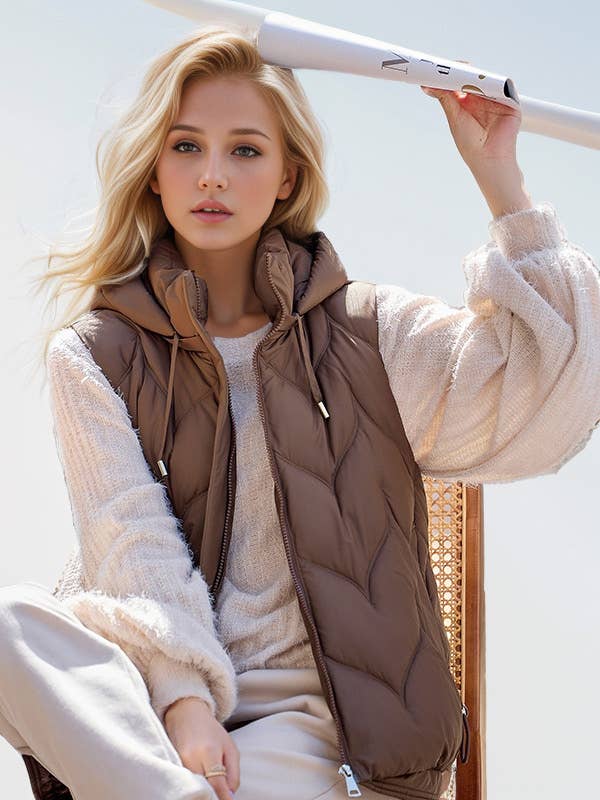Puffer vest with Hoodie : Khaki
