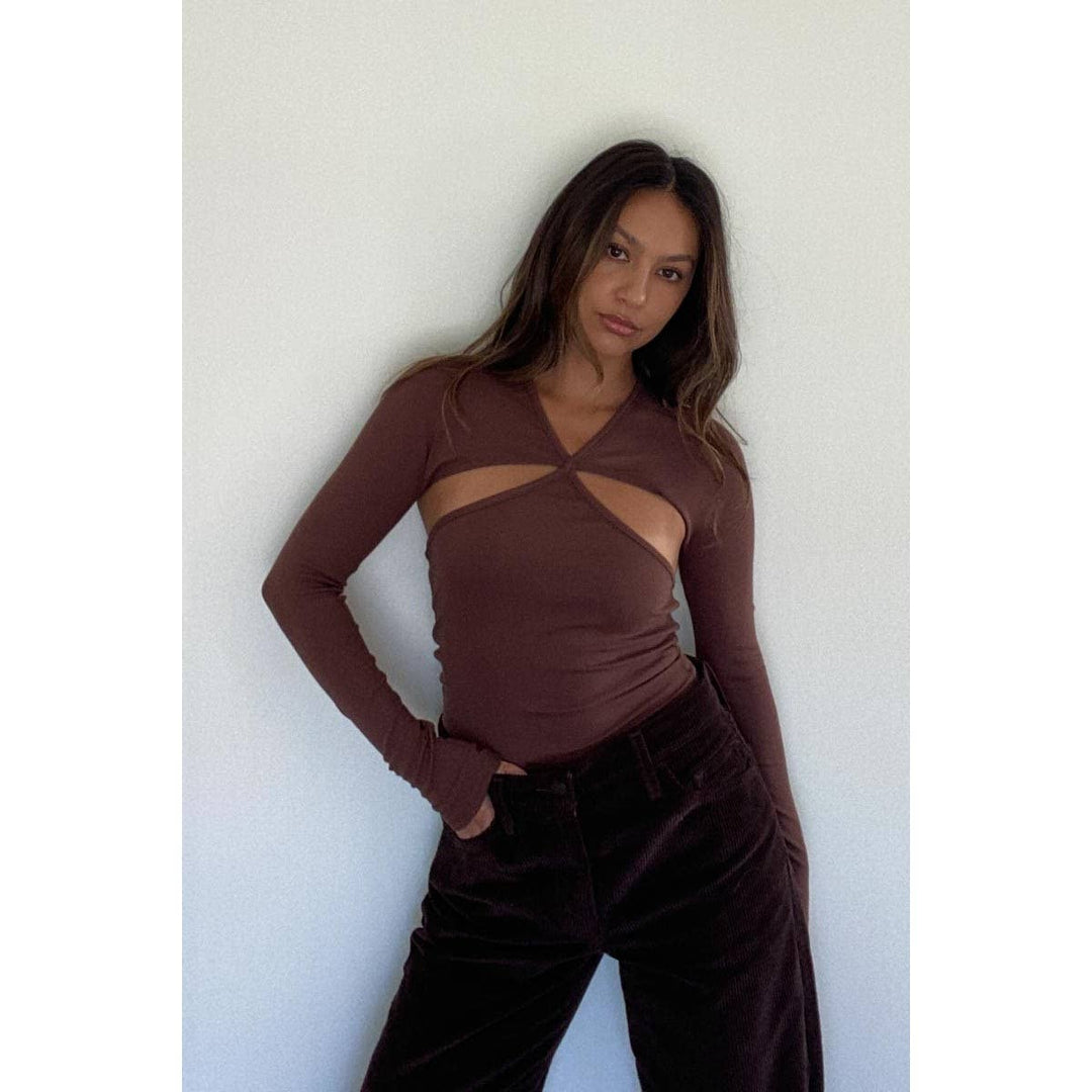 Cut-out Ribbed Long Sleeve Knit Top