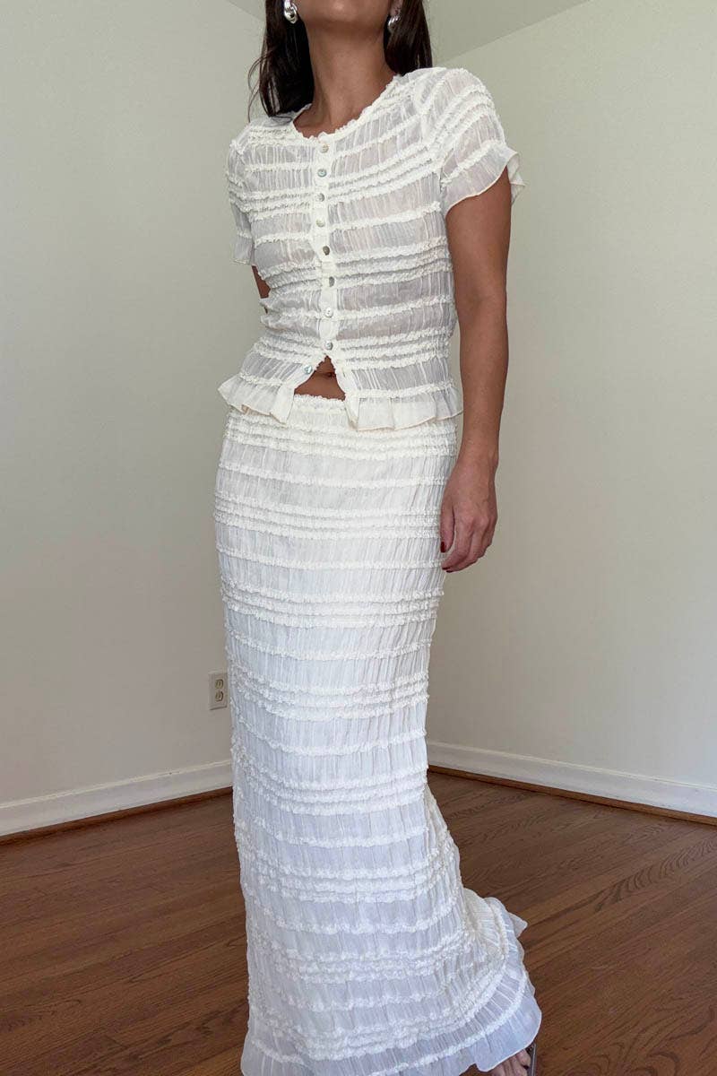 Crinkle Shirred Top & Midi Skirt Set