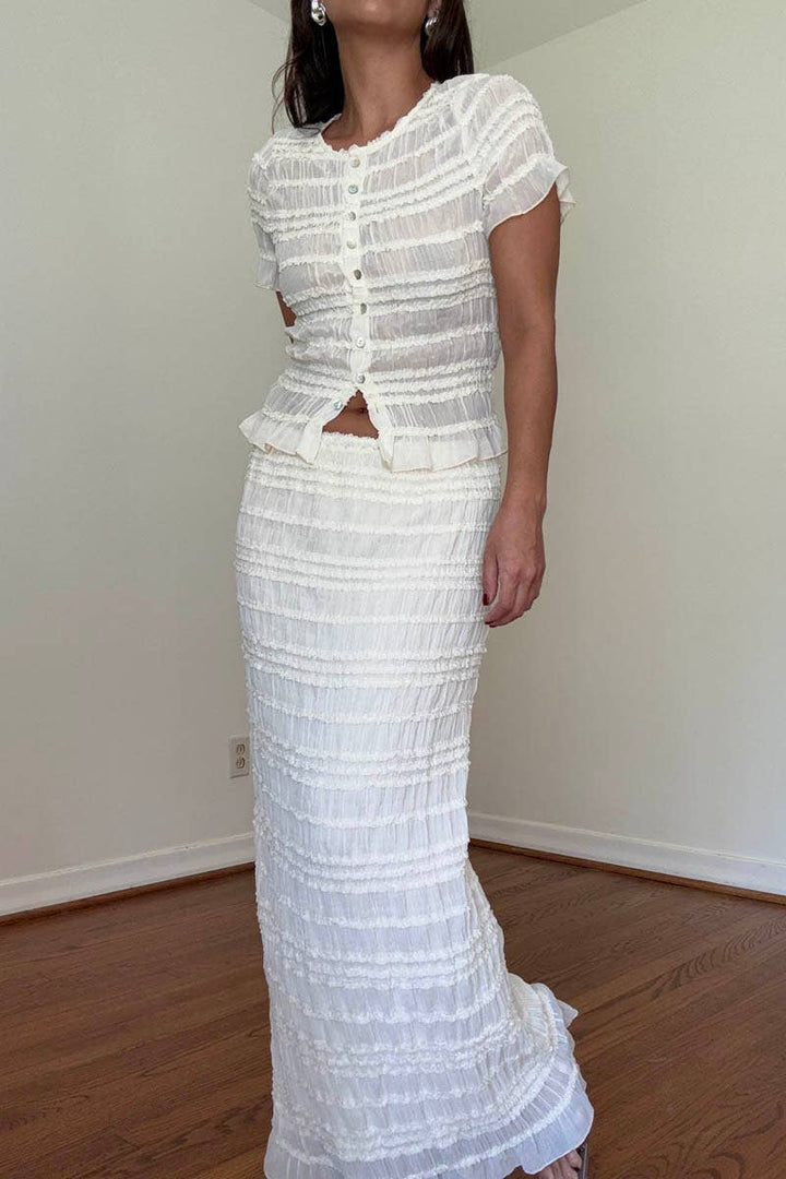 Crinkle Shirred Top & Midi Skirt Set