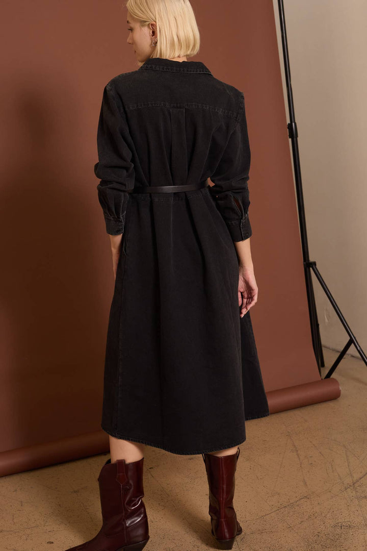 Button down Long Sleeves Denim Shirts Dress: