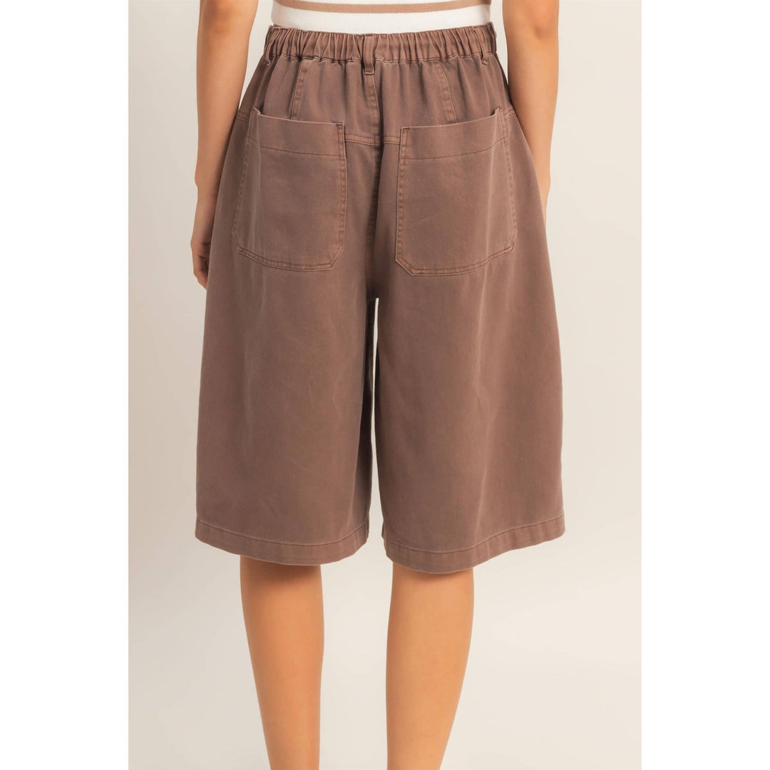Drawstring Waist Wide Leg Jorts
