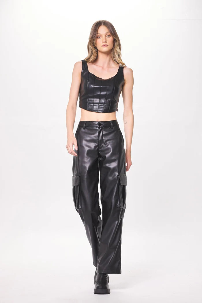 Black Leather Cargo Pants