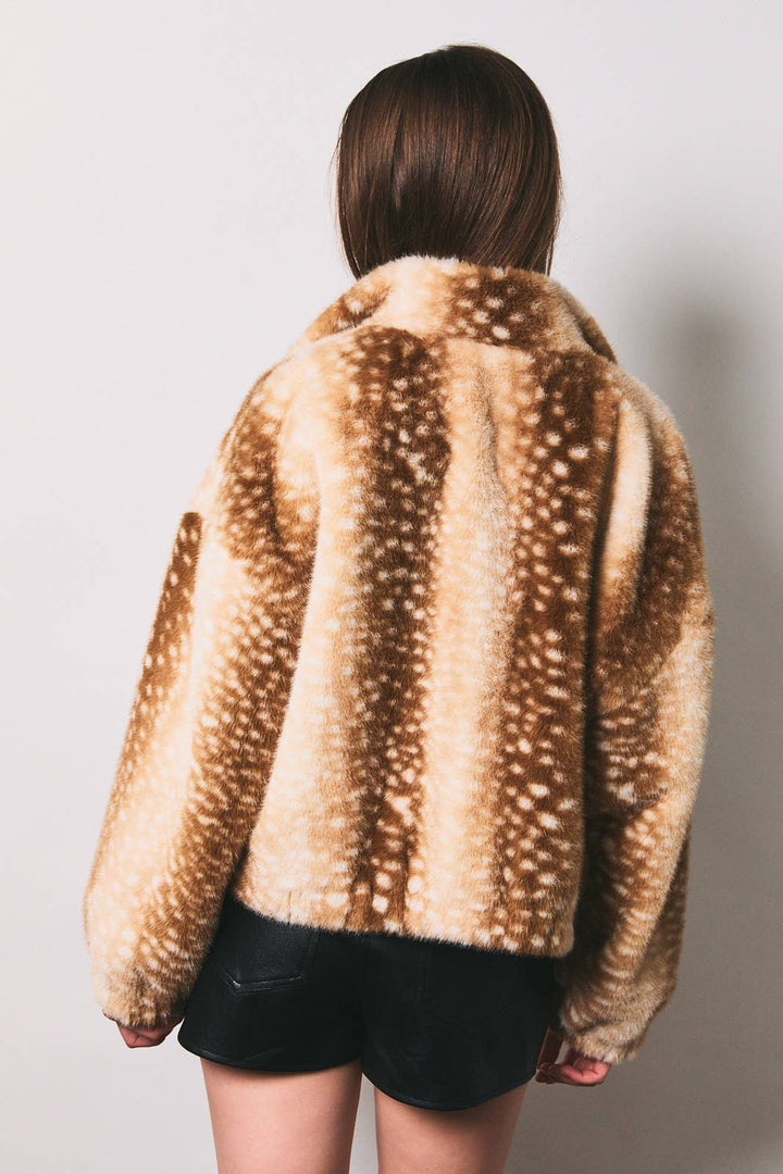 Faux Deer Print Zip Jacket