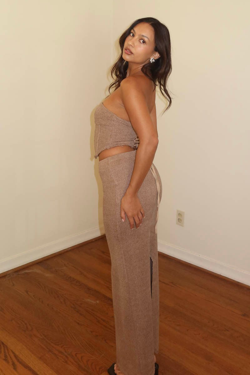 Boucle Knitted Corset Top With Maxi Skirt