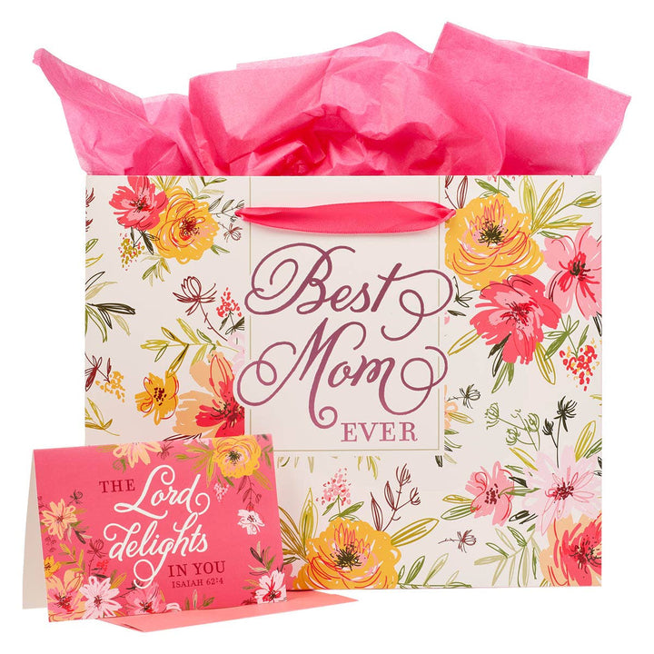 Pink Best Mom Ever Isa. 62:4 Card & Gift Bag