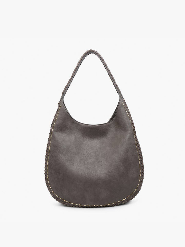 Studded Whipstitch Hobo Bag