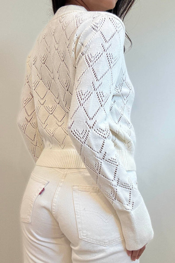 Pointelle Knit Button-front Cardigan C6073C