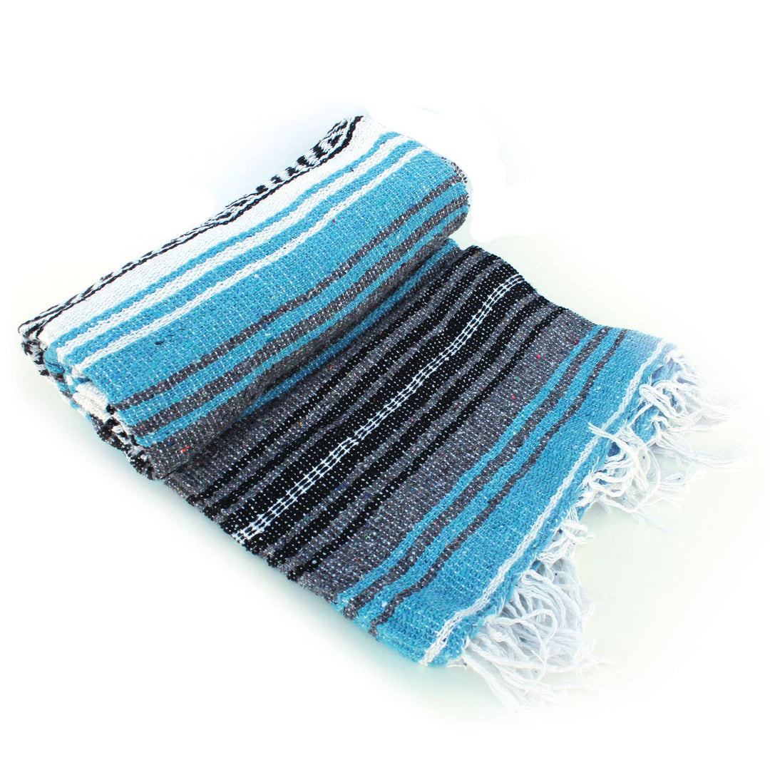 Light Blue & Gray Mexican Throw Blanket