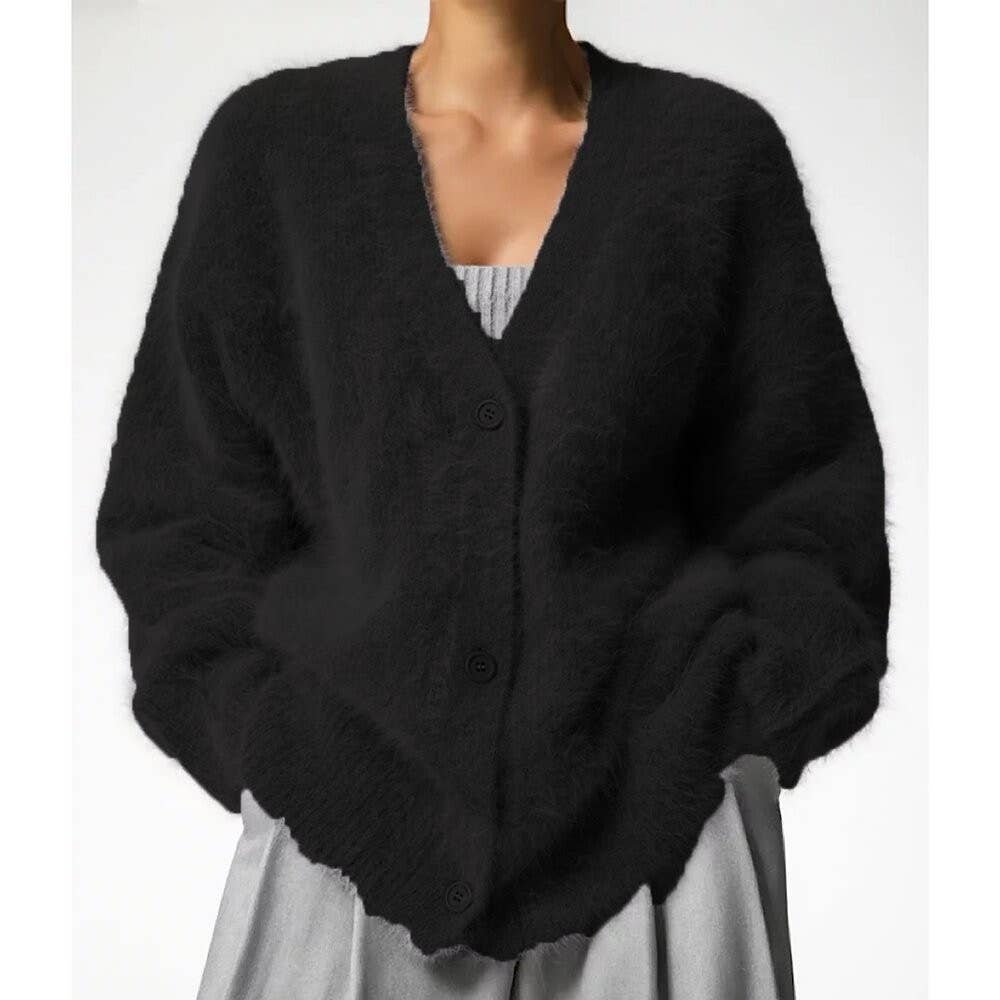 Fuzzy oversized button front cardigan