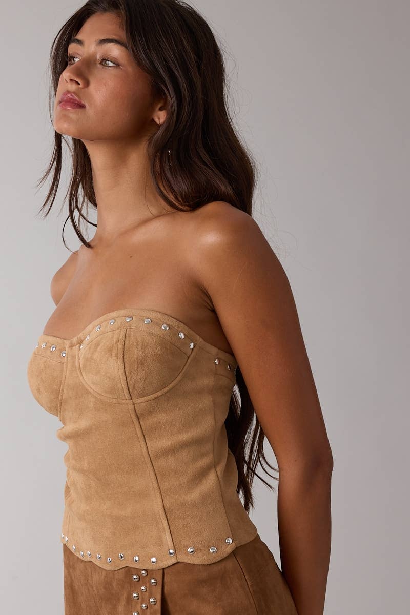 SUEDE STUDDED SCALLOP CORSET