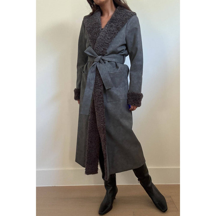 Faux Fur Trimmed Leather Coat