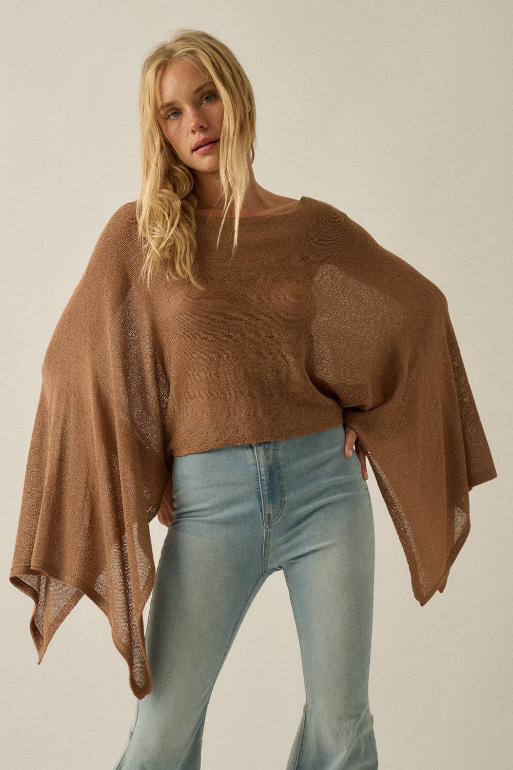 Sheer Lightweight Knit Cropped Poncho