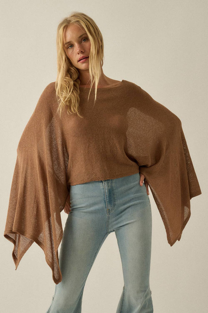 Sheer Lightweight Knit Cropped Poncho