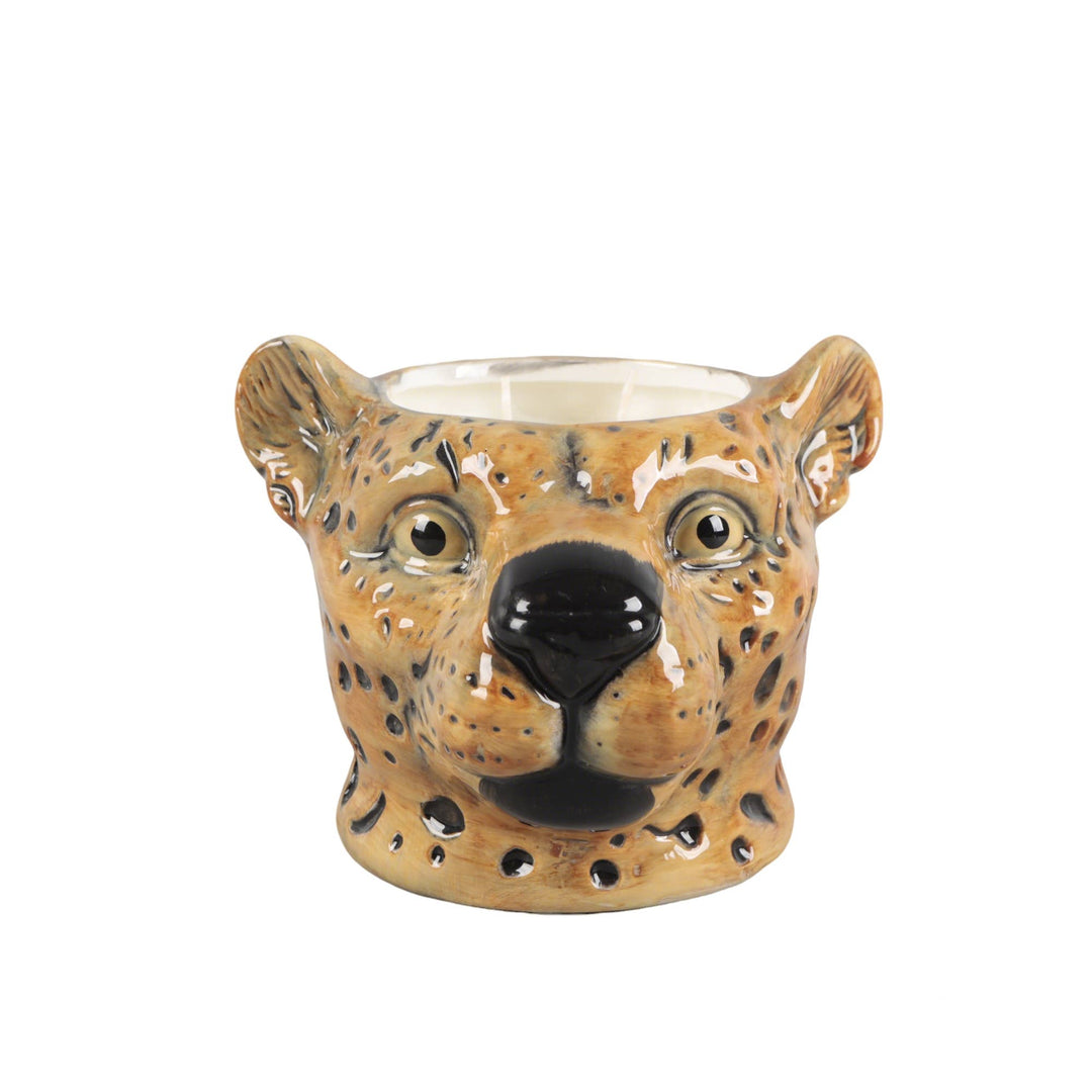 Leopard Head Ceramic Candle – Mahogany Teakwood