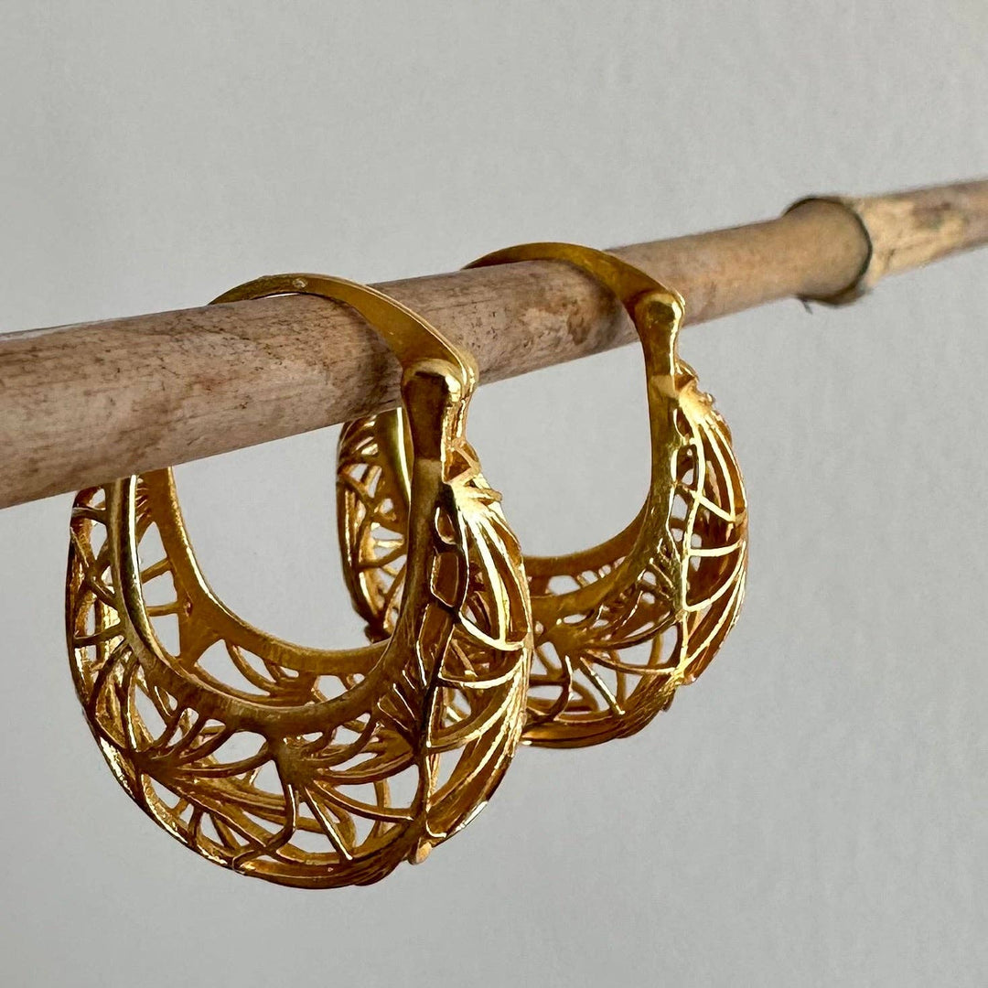 18K Gold Plate Basket Hoops