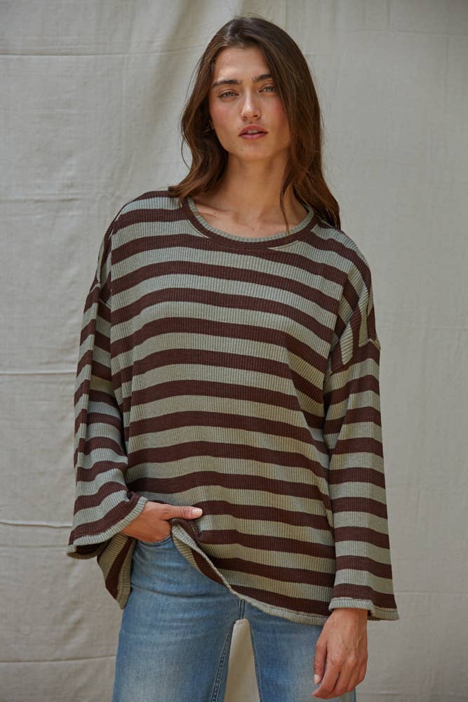 Knit Ribbed Striped Pullover Top