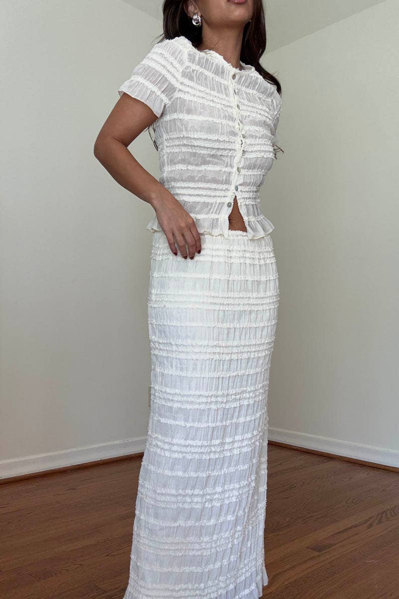 Crinkle Shirred Top & Midi Skirt Set