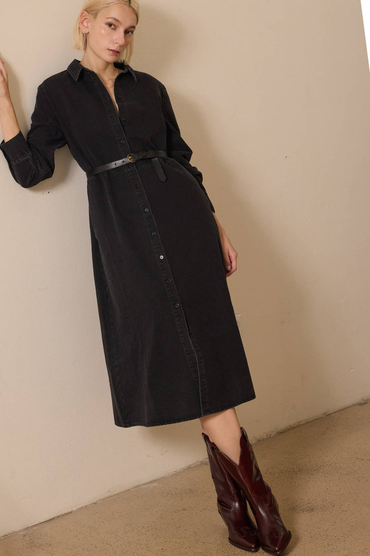 Button down Long Sleeves Denim Shirts Dress: