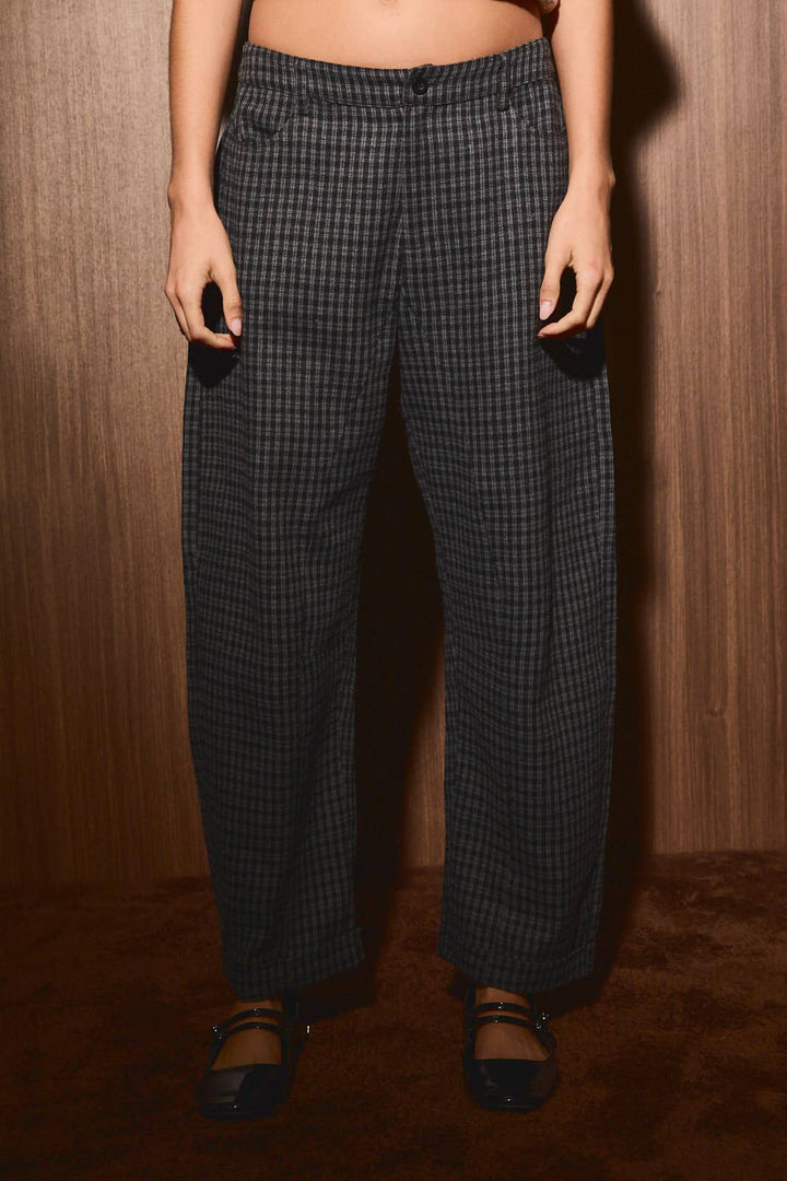 Plaid Mid Rise Wide Leg Balloon Pants