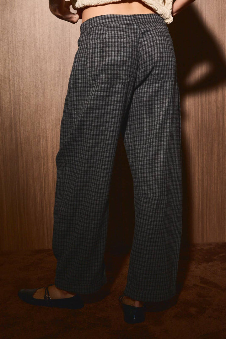 Plaid Mid Rise Wide Leg Balloon Pants