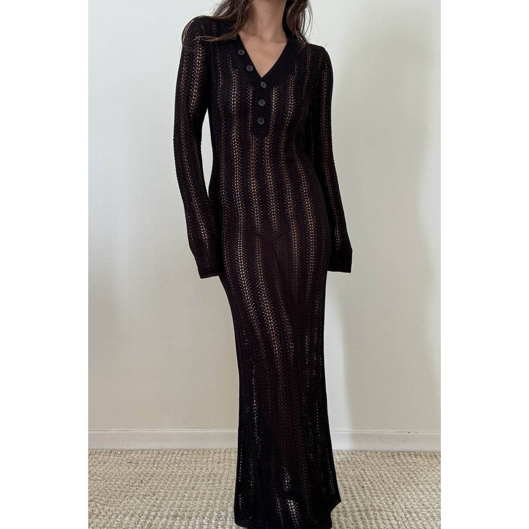 Knit V Neck Long Sleeves Dress