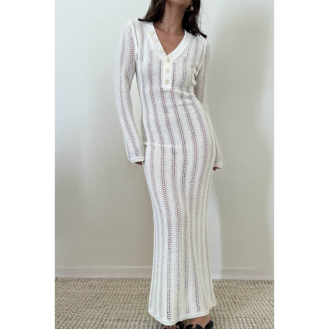 Knit V Neck Long Sleeves Dress