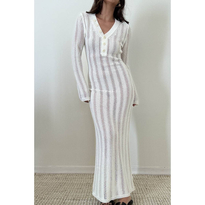 Knit V Neck Long Sleeves Dress