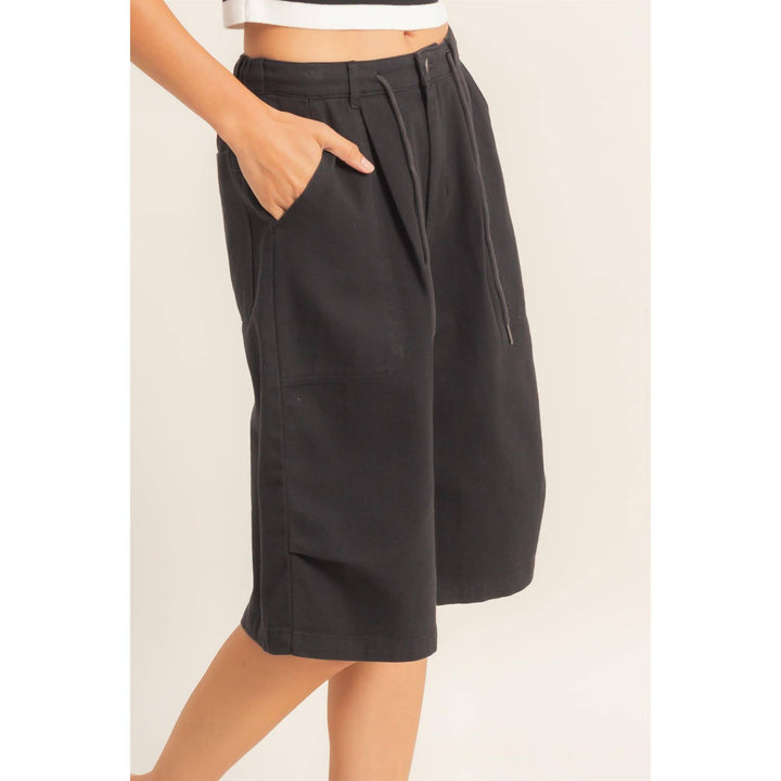 Drawstring Waist Wide Leg Jorts
