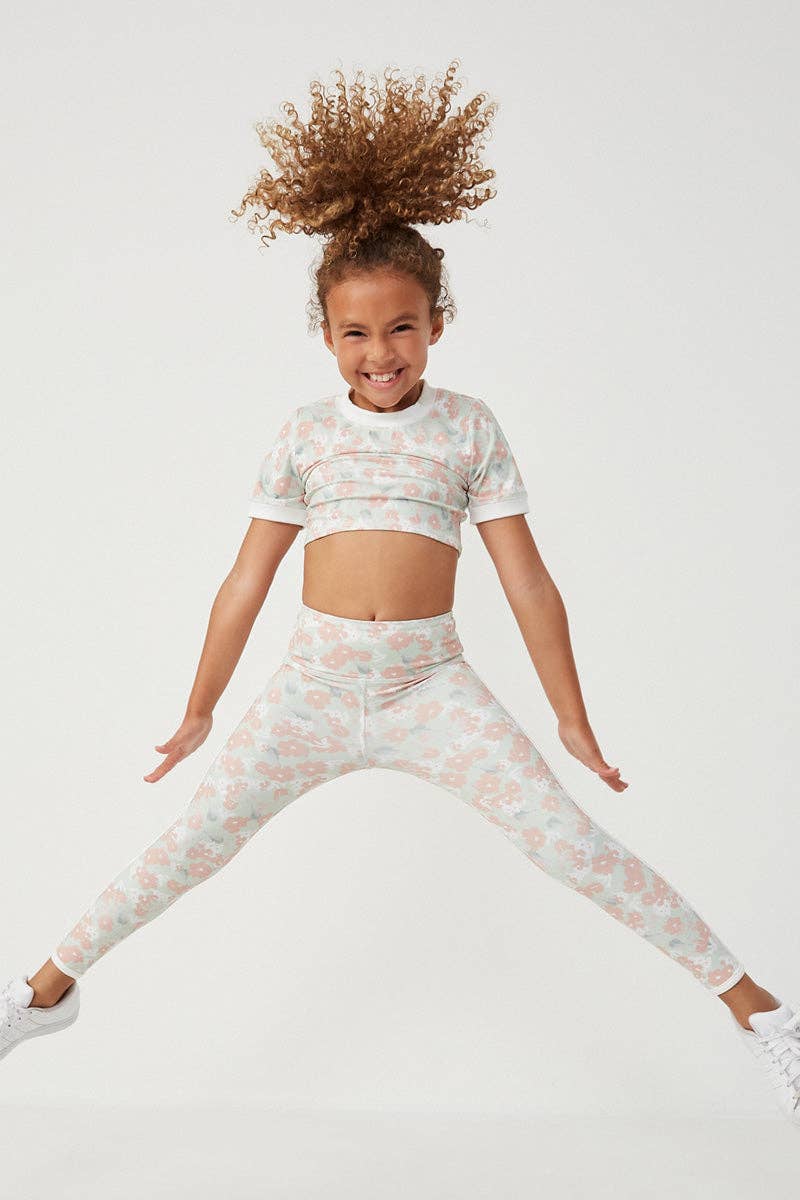 Girls Side Stripe Floral Leggings