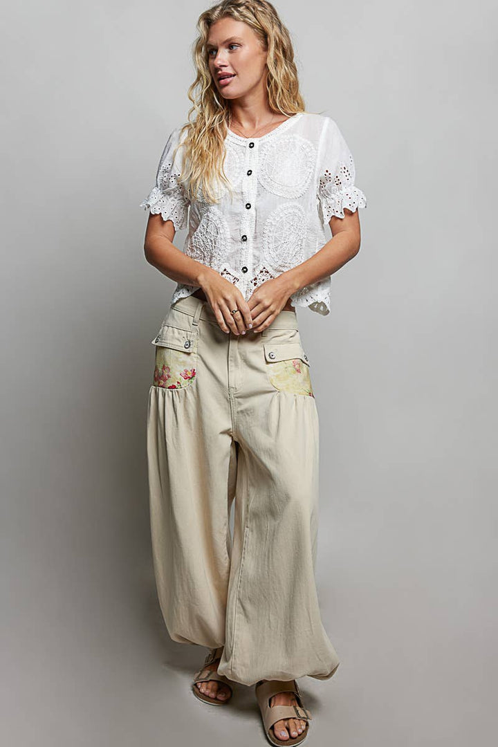 Round Neck Button Closure Crochet Top