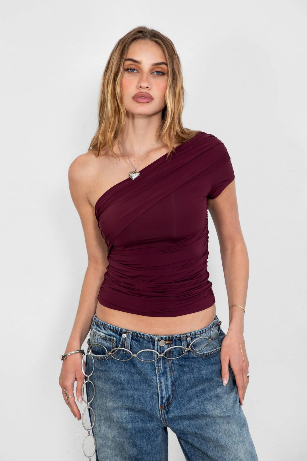 One Shoulder Short Sleeve Elevated Basic Top