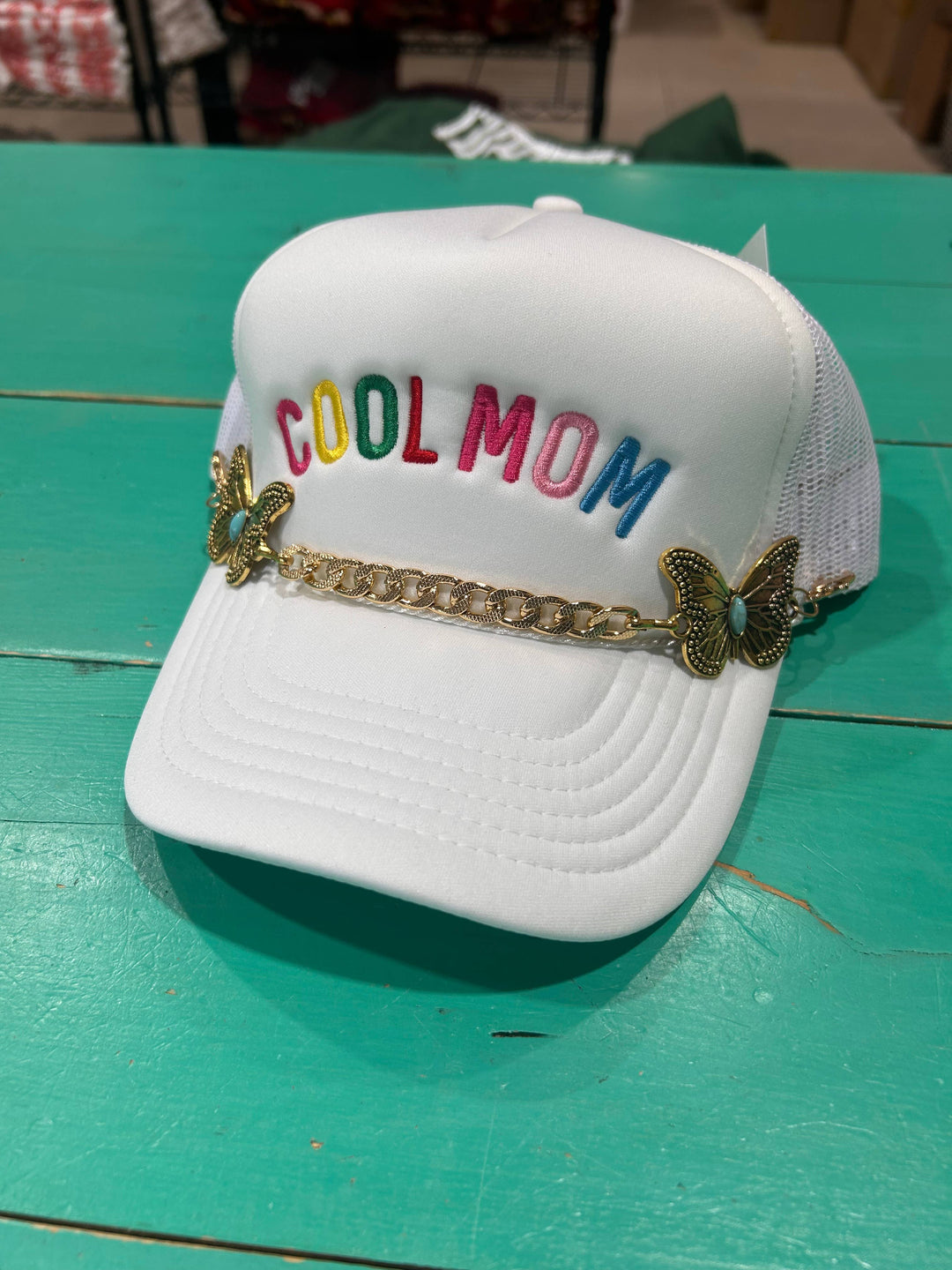 Turquoise &amp; Gold Butterfly Trucker Hat Chain
