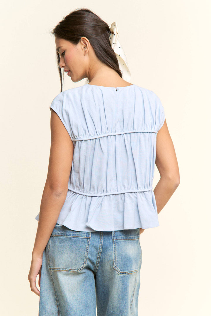 Cap Sleeve Ruched Peplum Top