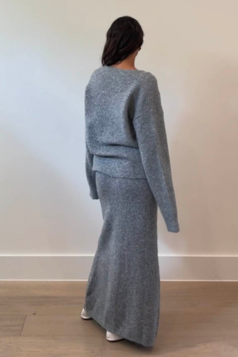 Knit V Neck Sweater W\ Skirt Sets