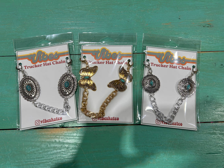 Turquoise &amp; Gold Butterfly Trucker Hat Chain