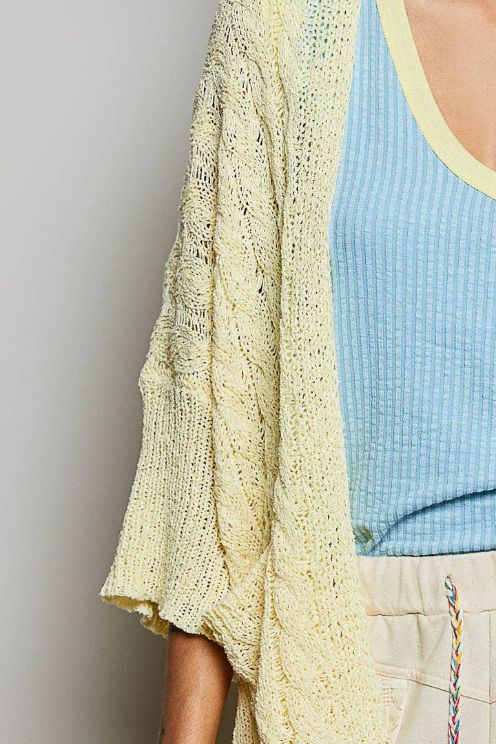 Short Sleeve Cable Sweater Cardigan