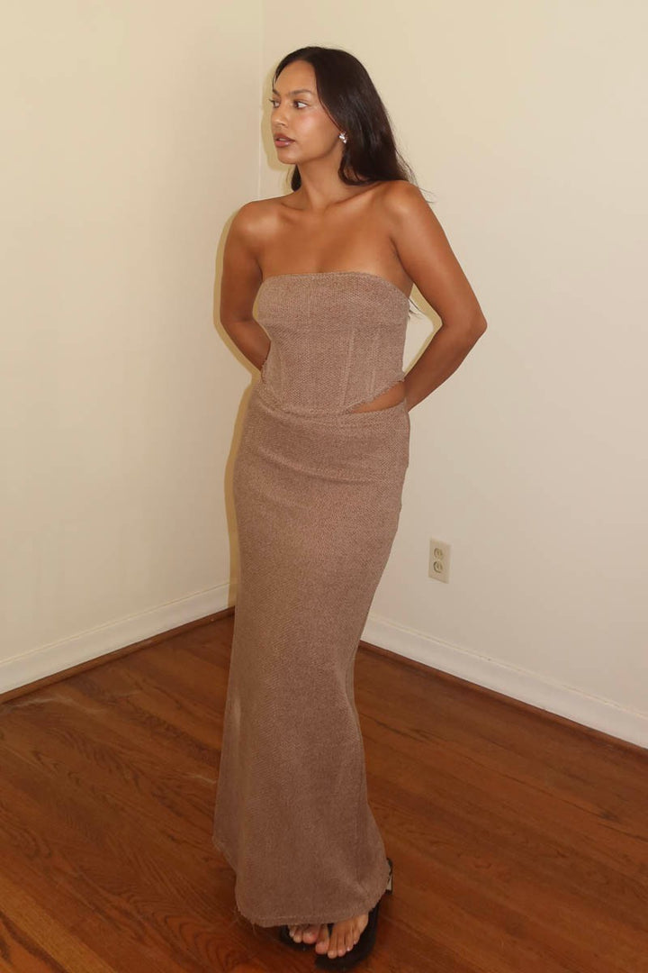 Boucle Knitted Corset Top With Maxi Skirt