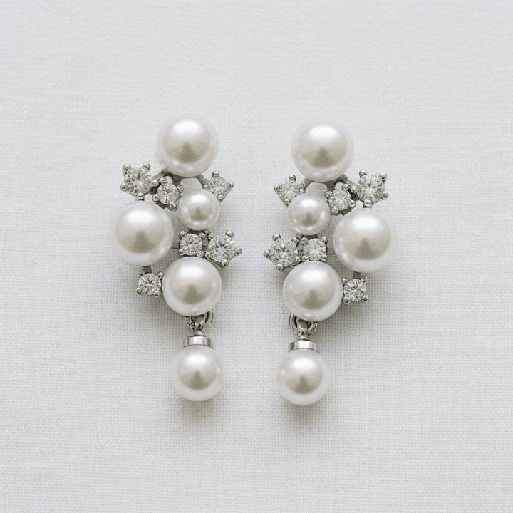 Pearl &amp; Zirconia Drop Earrings