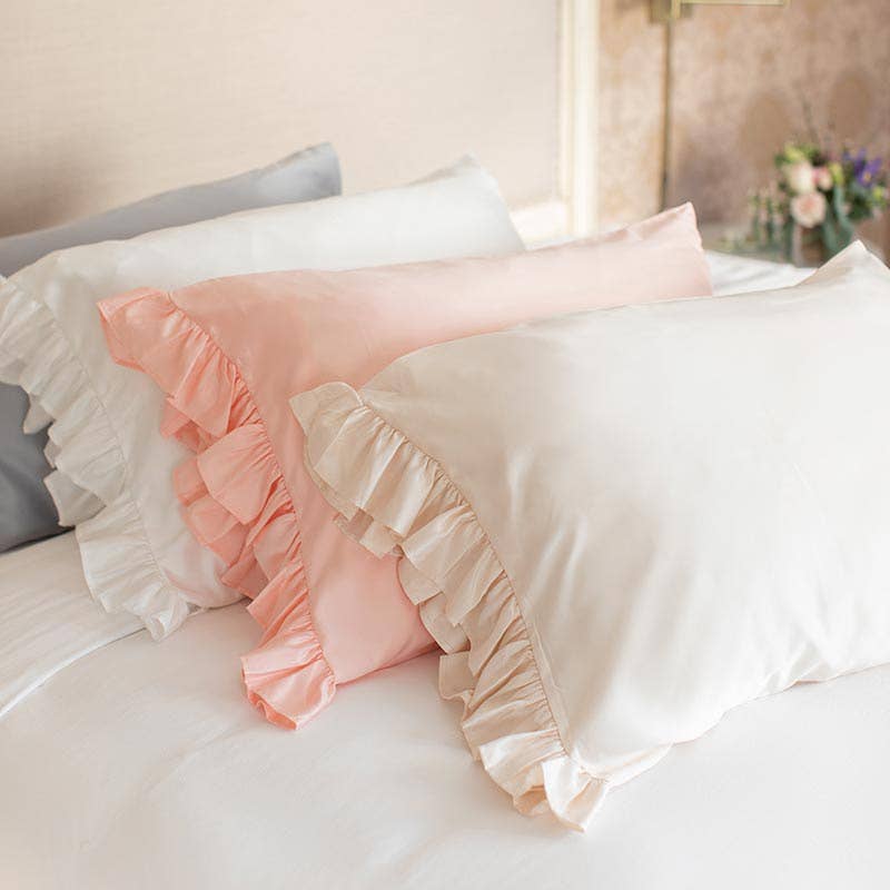 Silky Pillowcase w/Ruffle - Pink: King
