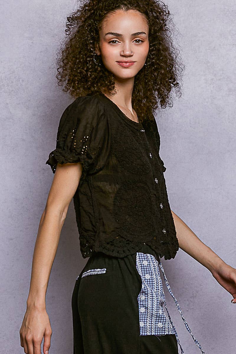 Round Neck Button Closure Crochet Top