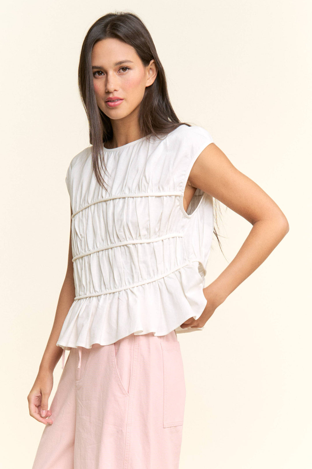 Cap Sleeve Ruched Peplum Top