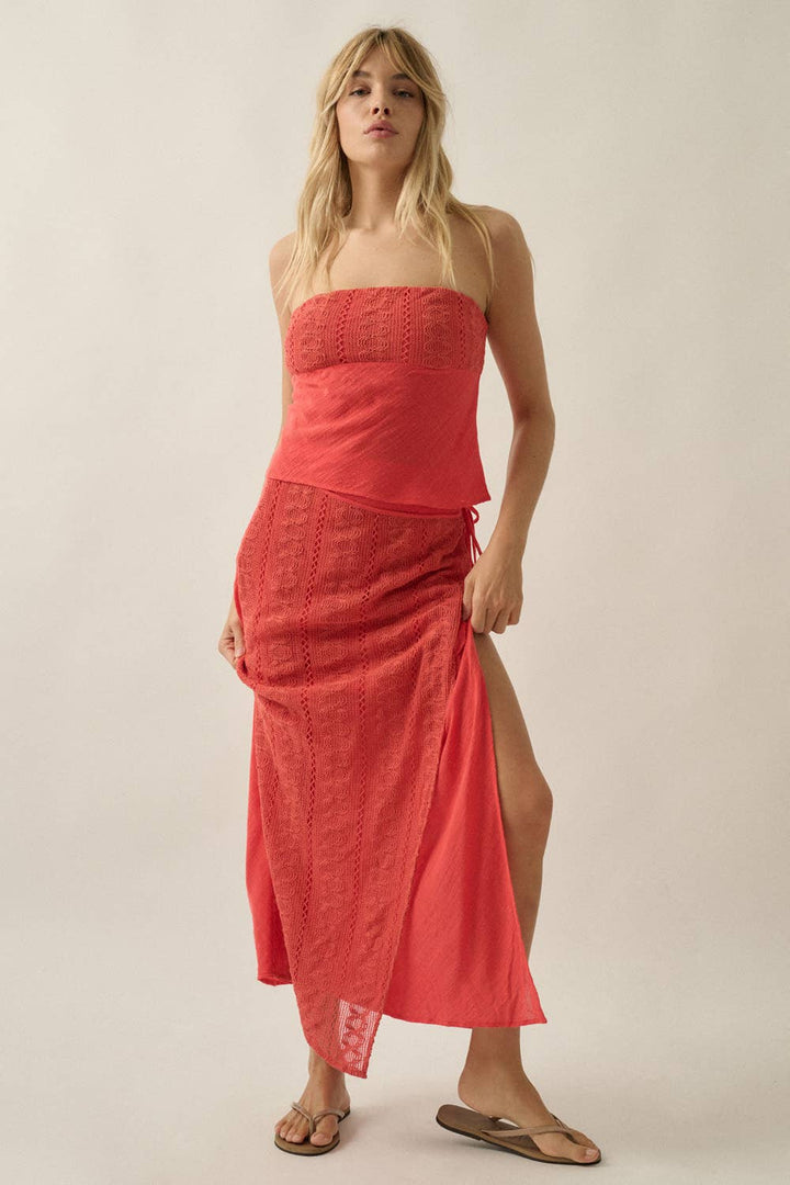 Gauze & Crochet Lace Strapless Top