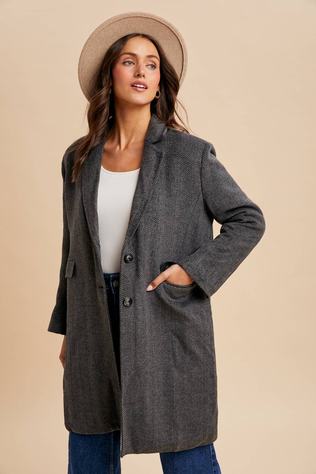 HERRINGBONE DUSTER COAT