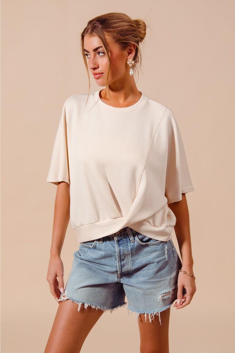 Asymmetric Knotted Hem Loose Top