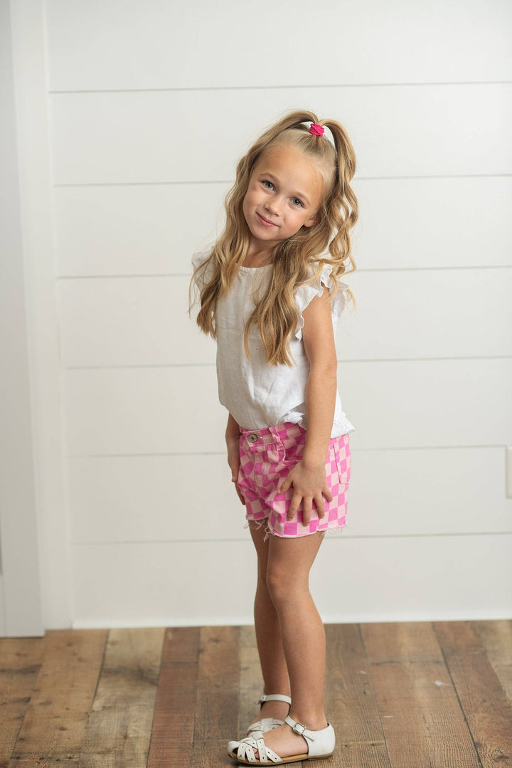 Kids Pink Checkered Denim Jean Spring Summer Shorts